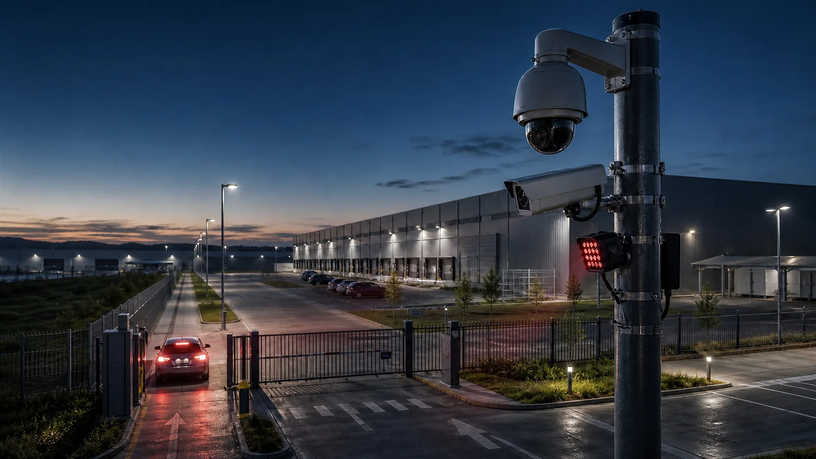 Representative CCTV and IR illumination application for industrial perimeter monitoring