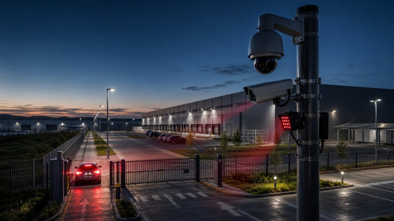 Industrial security perimeter using IR illuminators and project lighting